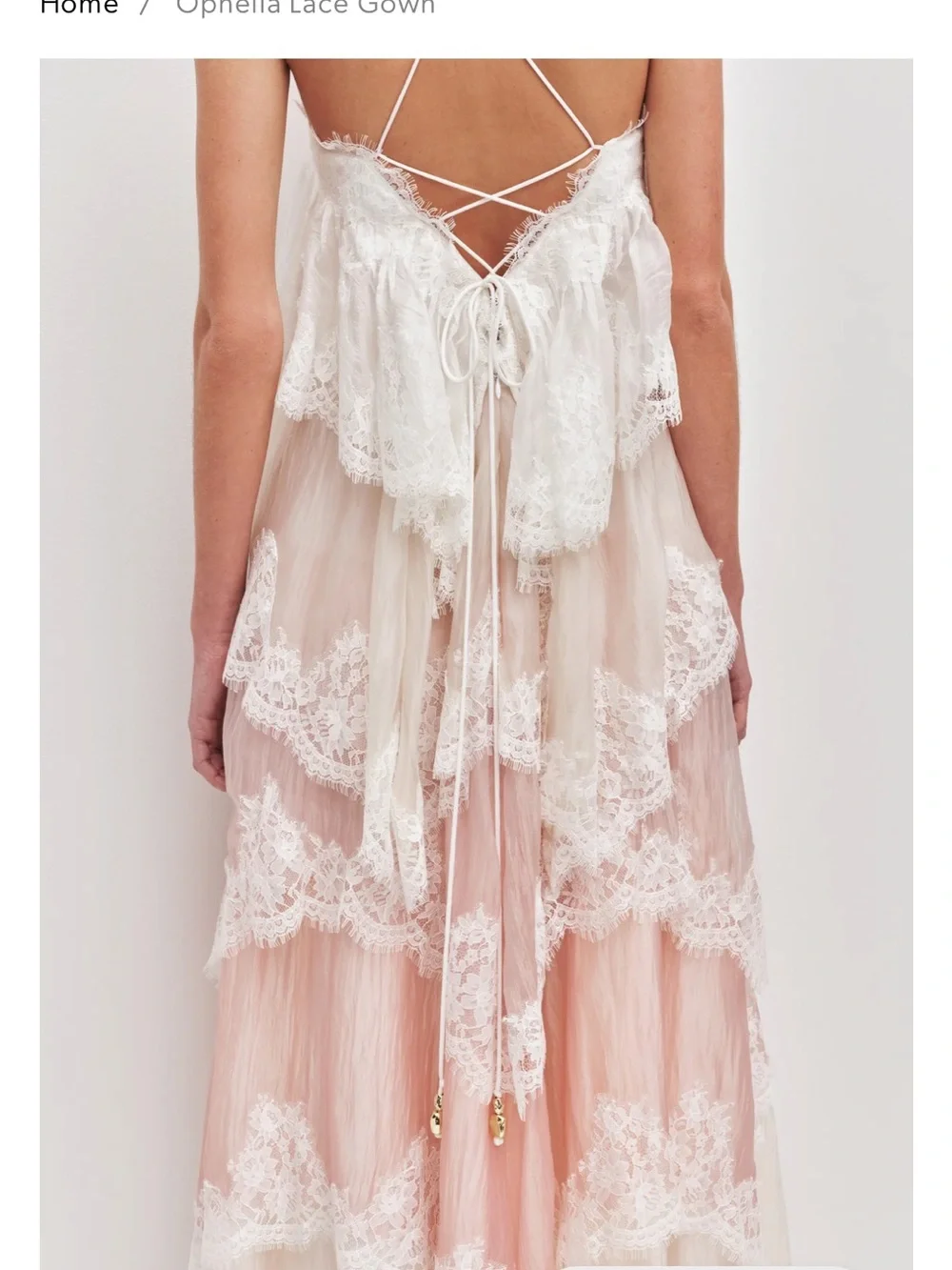 Aje Tiered Lace Maxi Dress in Blush and Ivory - Picture 2 of 8
